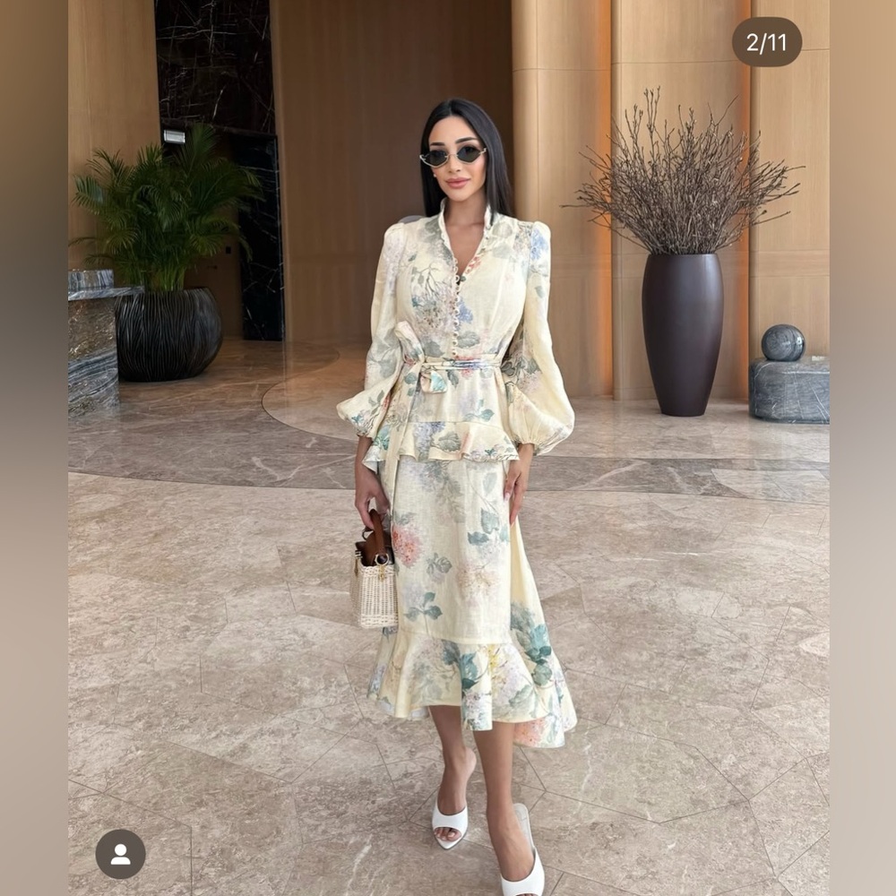 Zimmermann Pale Yellow Floral Midi Dress
